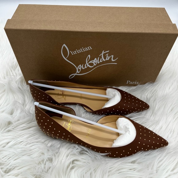 CHRISTIAN LOUBOUTIN | Iriza Plume Studded Leather Flats In Cuoio - Picture 5 of 12